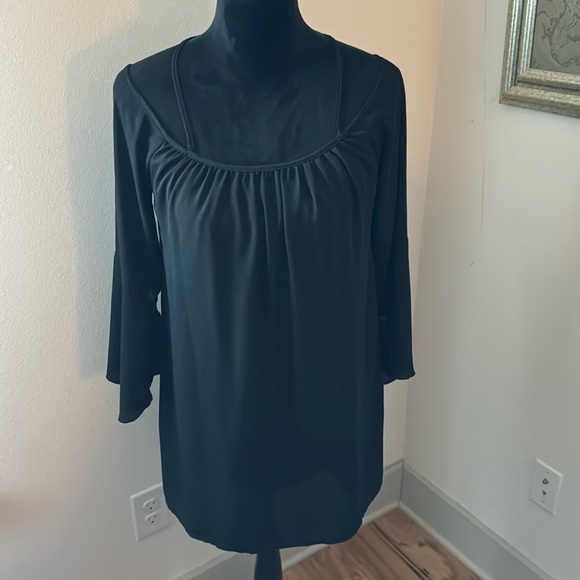 TOBI black chiffon off the shoulder criss cross back bell sleeves Sz S - Picture 1 of 6